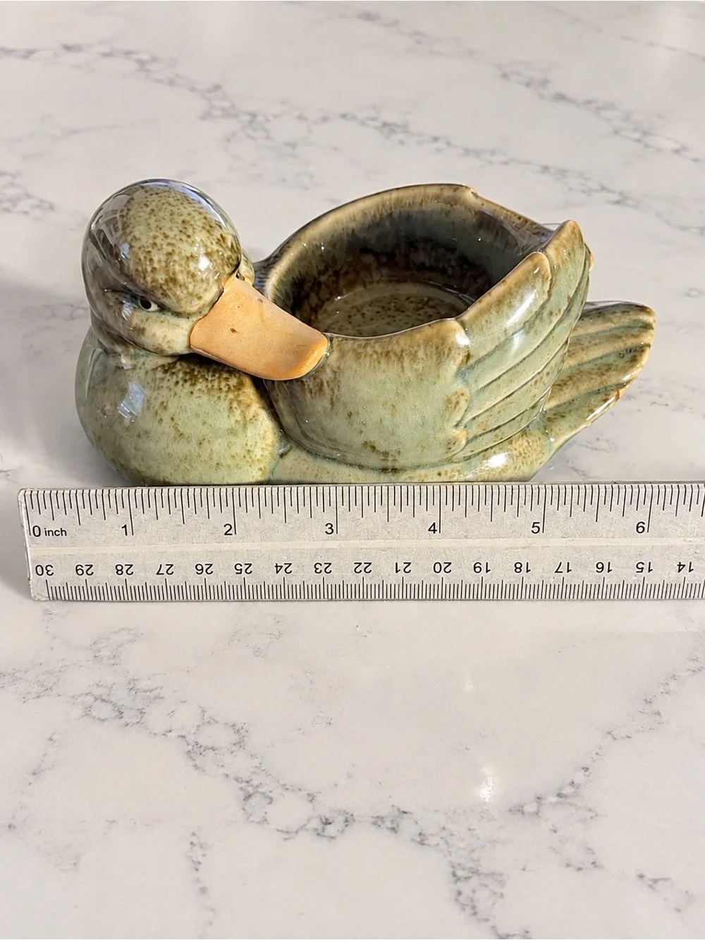 Ceramic Duck Candle Holder Green Brown Glazed Farmhouse Decor